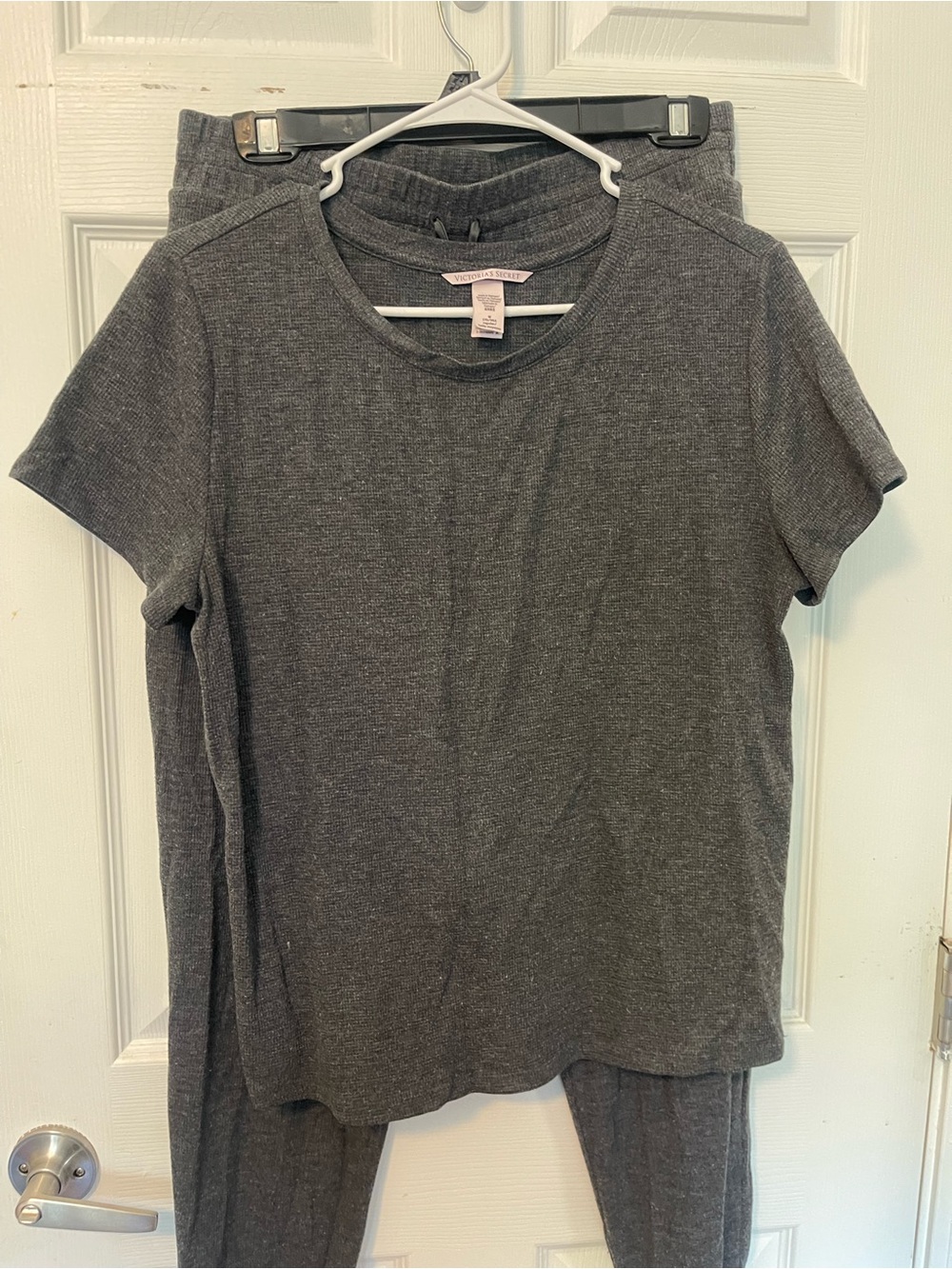 Victoria's Secret Charcoal Gray waffle knit Short Sleeve and jogger pant pjs set